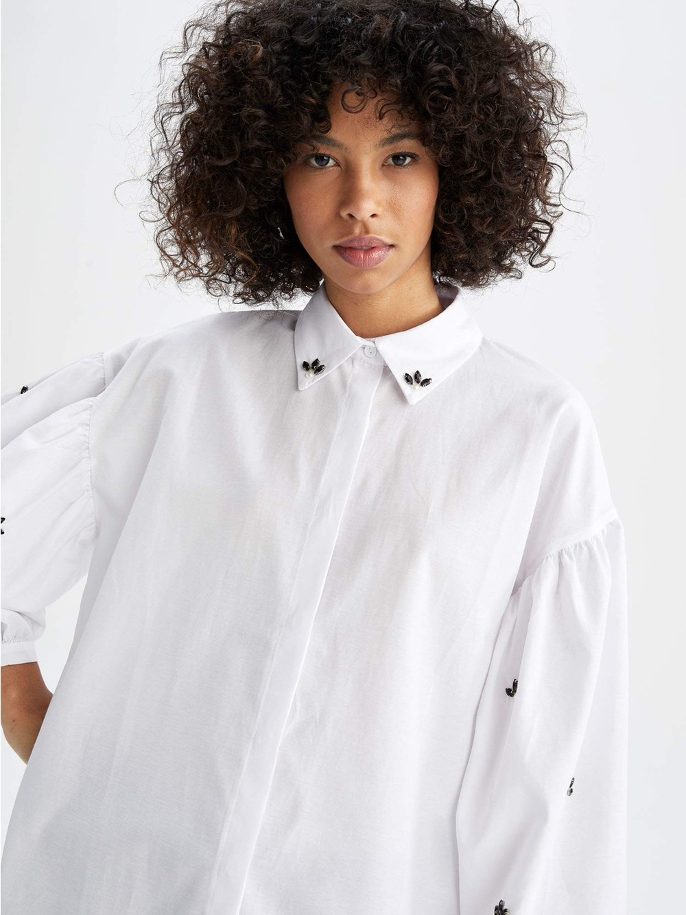 ZARA Poplin Blouse with‎ Rhinestones
